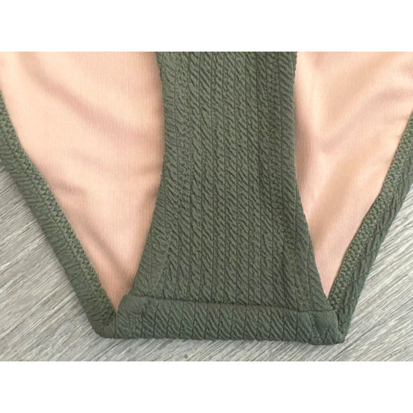 J. Crew Textured Curved-Waist Cheeky Bikini Bottom High Cut Olive Green Medium - Picture 9 of 16